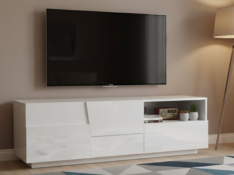 Porta TV bianco 150x44x46h cm 2 ante e 1 cassetto - Cecia