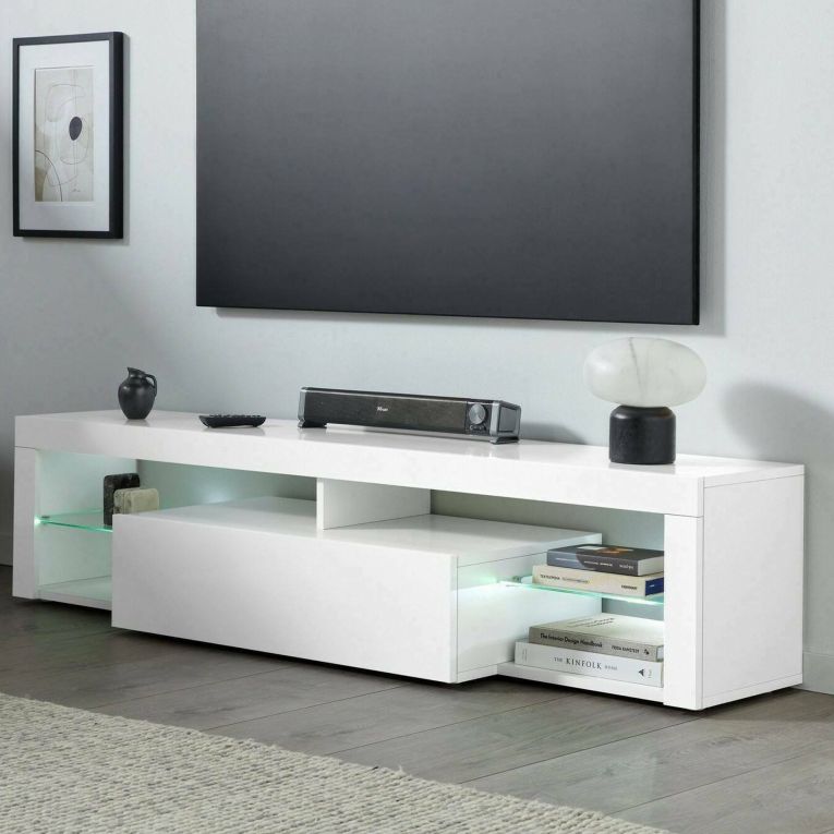 Porta TV bianco 160x40x35h cm in legno - Ivy