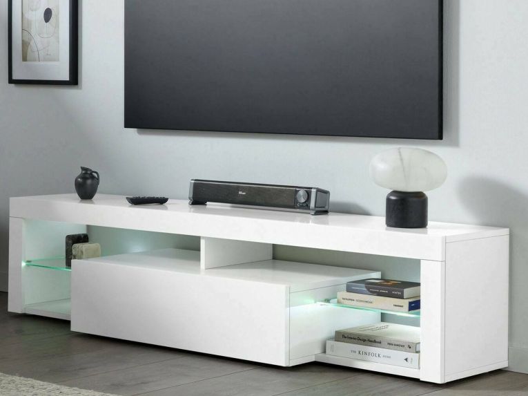 Porta TV bianco 160x40x35h cm in legno - Ivy
