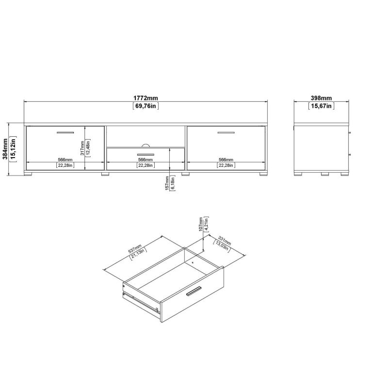 Porta TV bianco 177x39x38h cm 2 ante e 1 cassetto - Giaele
