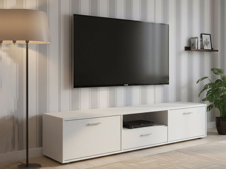 Porta TV bianco 177x39x38h cm 2 ante e 1 cassetto - Giaele