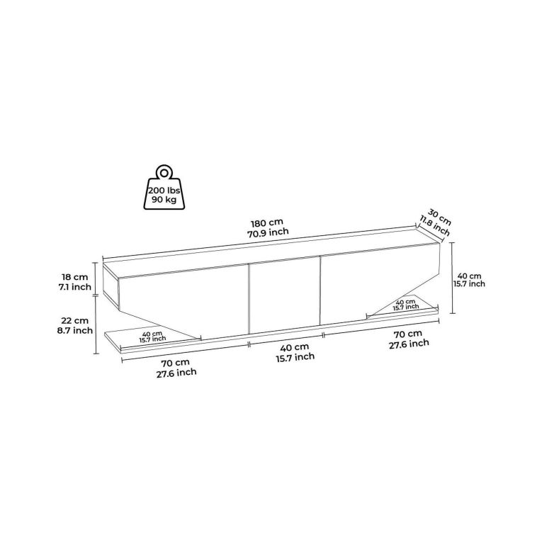 Porta TV bianco 180x30x40h cm 3 ante - Assorata