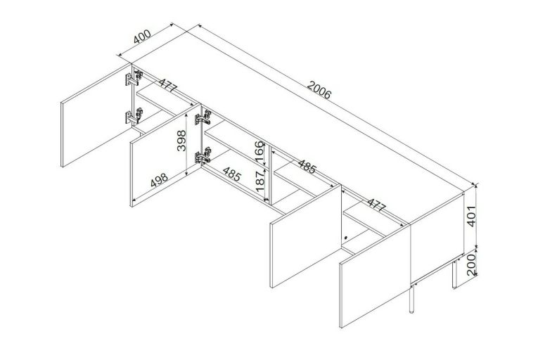 Porta TV bianco 201x40x60h cm 4 ante - Piode
