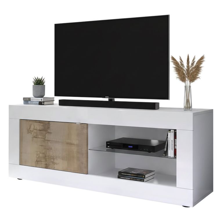 Porta TV bianco e acacia 140x43x56h cm in legno - Hector