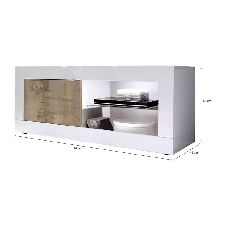 Porta TV bianco e acacia 140x43x56h cm in legno - Hector