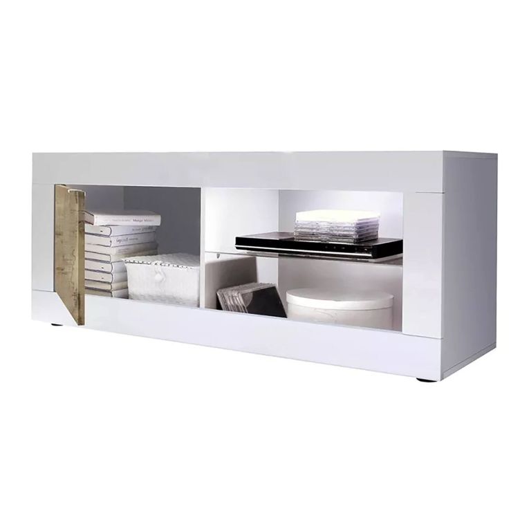 Porta TV bianco e acacia 140x43x56h cm in legno - Hector