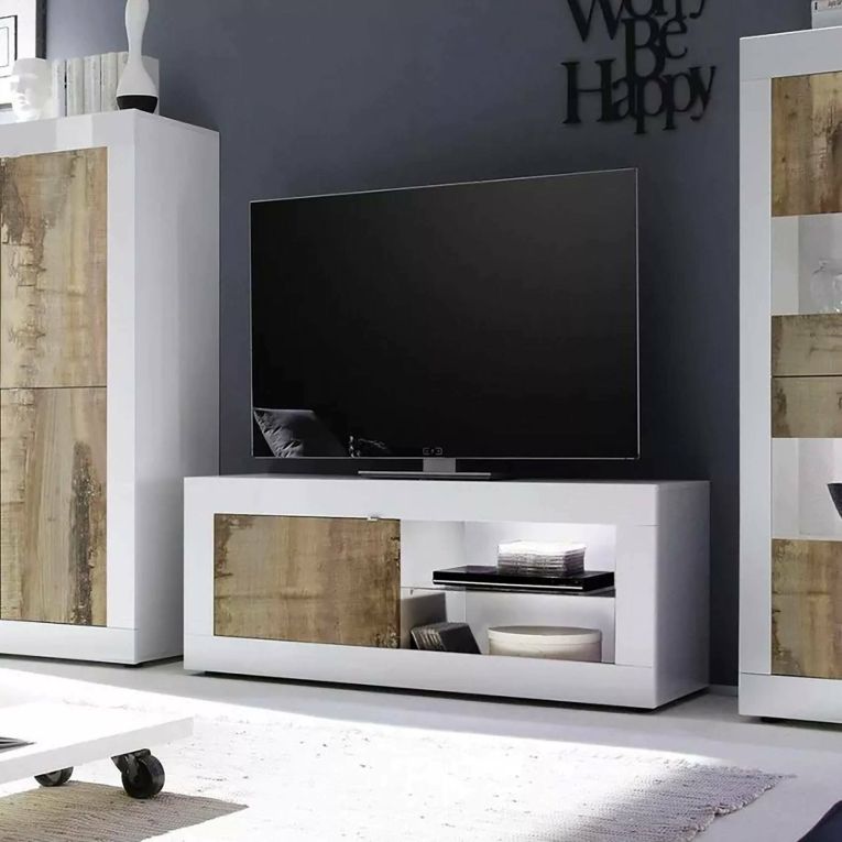 Porta TV bianco e acacia 140x43x56h cm in legno - Hector
