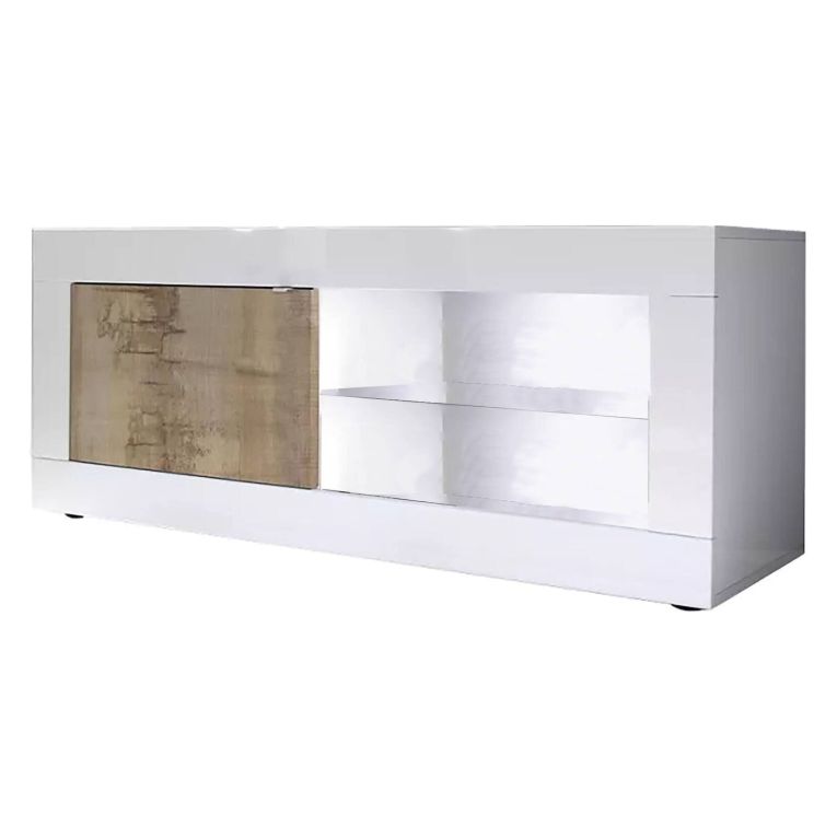 Porta TV bianco e acacia 140x43x56h cm in legno - Hector