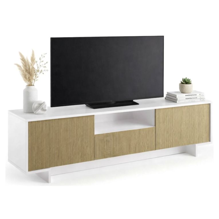 Porta TV bianco e beige 170x42x48h cm 2 ante e 1 cassetto - Atina