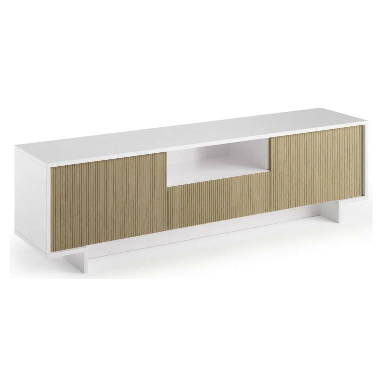 Porta TV bianco e beige 170x42x48h cm 2 ante e 1 cassetto - Atina