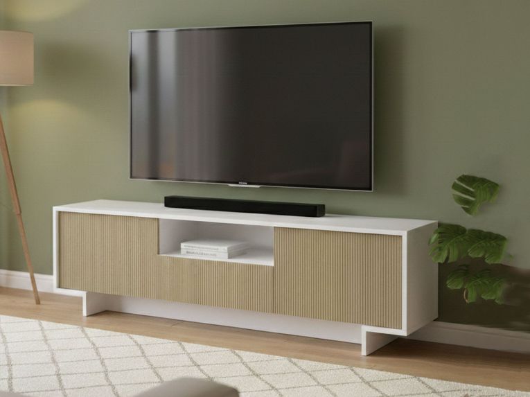 Porta TV bianco e beige 170x42x48h cm 2 ante e 1 cassetto - Atina