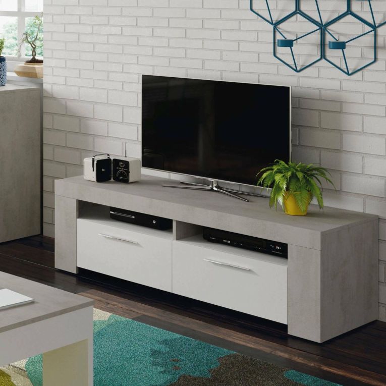 Porta TV bianco e cemento 120x42x40h cm 2 ante - Sparaxis