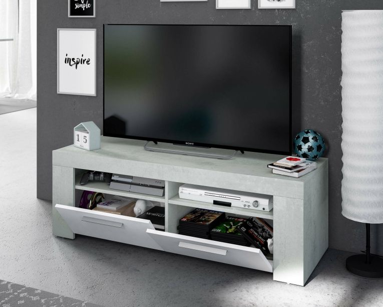 Porta TV bianco e cemento 120x42x40h cm 2 ante - Sparaxis