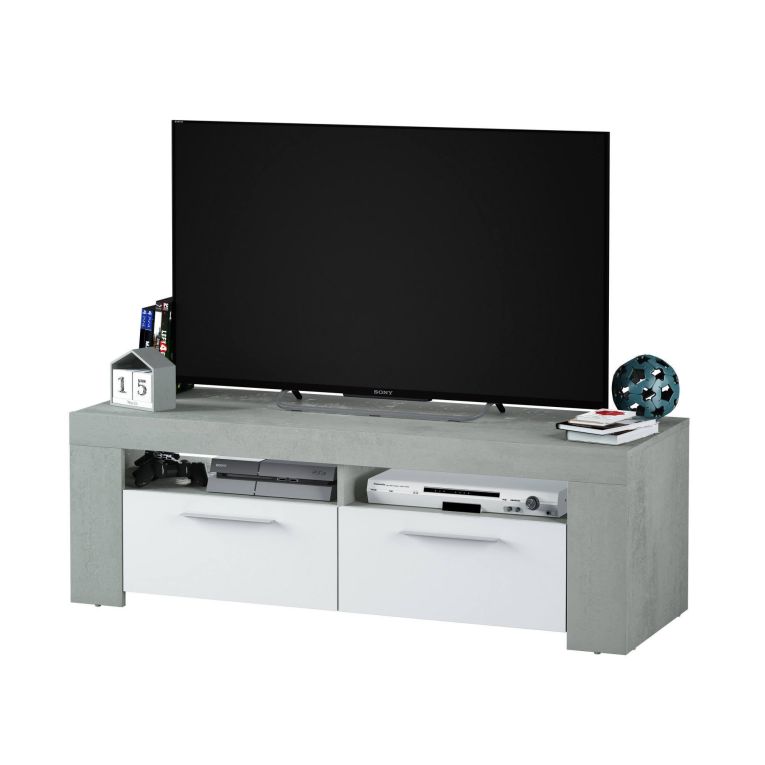 Porta TV bianco e cemento 120x42x40h cm 2 ante - Sparaxis