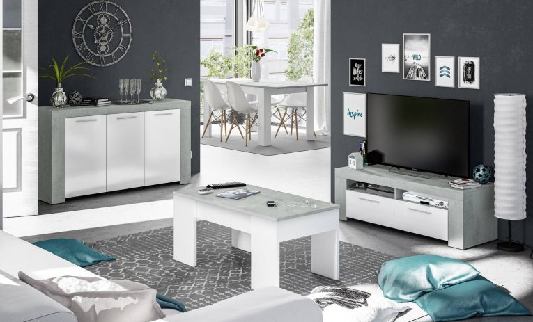 Porta TV bianco e cemento 120x42x40h cm 2 ante - Sparaxis