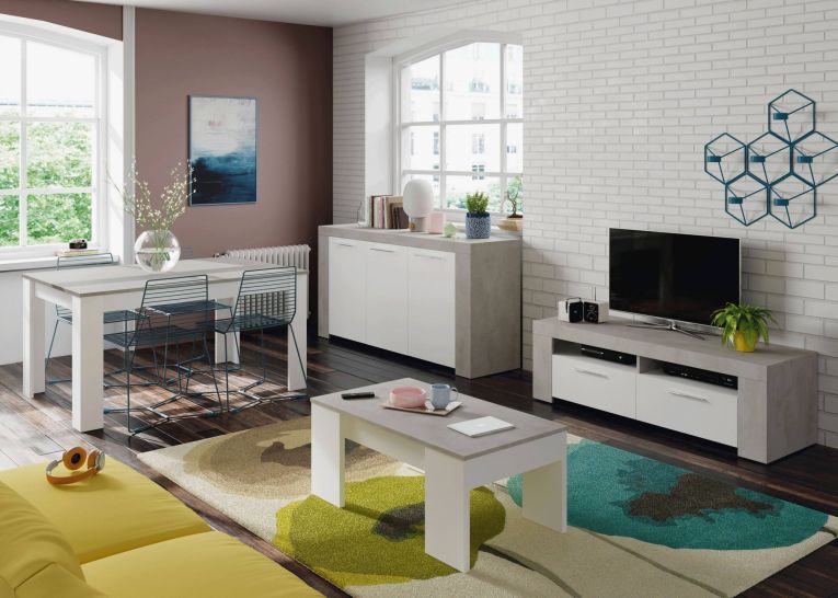 Porta TV bianco e cemento 120x42x40h cm 2 ante - Sparaxis