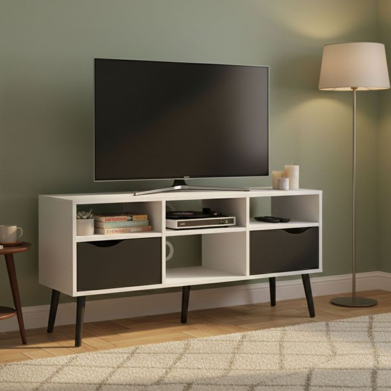 Porta TV bianco e nero 117x39x57h cm in legno - Aliani