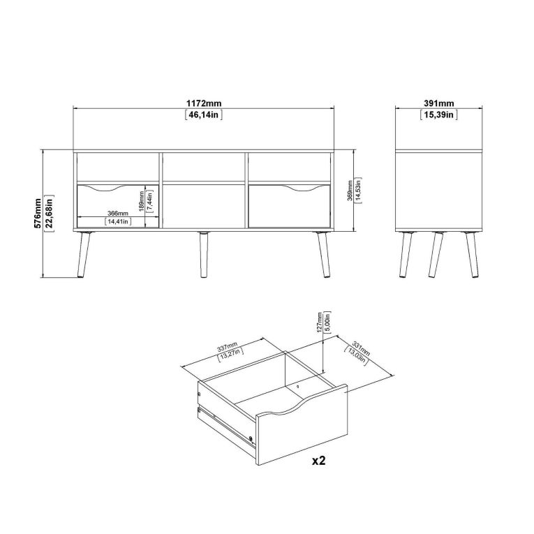 Porta TV bianco e nero 117x39x57h cm in legno - Aliani
