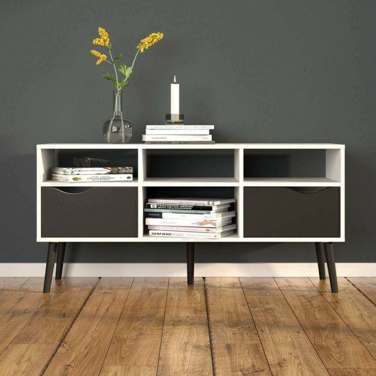 Porta TV bianco e nero 117x39x57h cm in legno - Aliani