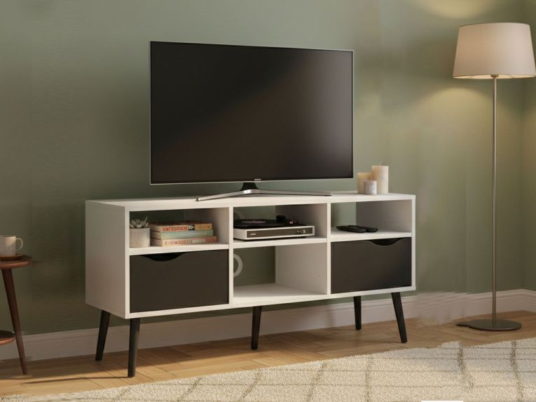 Porta TV bianco e nero 117x39x57h cm in legno - Aliani