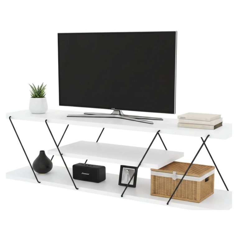 Porta TV bianco e nero 120x30x33h cm in legno - Desdemona