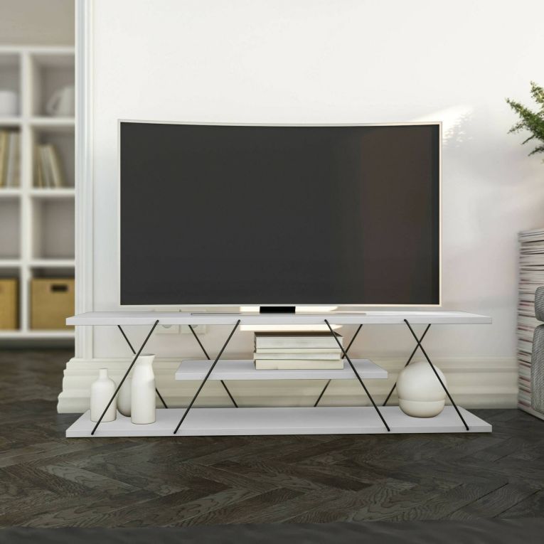 Porta TV bianco e nero 120x30x33h cm in legno - Desdemona