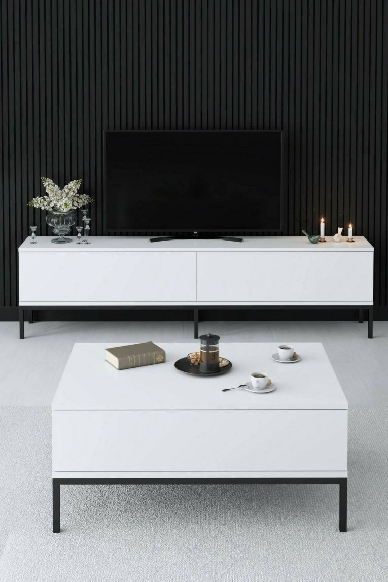 Porta TV bianco e nero 180x30x47h cm modulabile - Espero