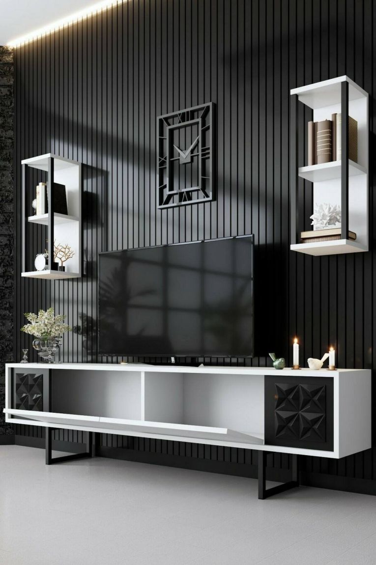 Porta TV bianco e nero 180x30x48h cm modulabile - Axa