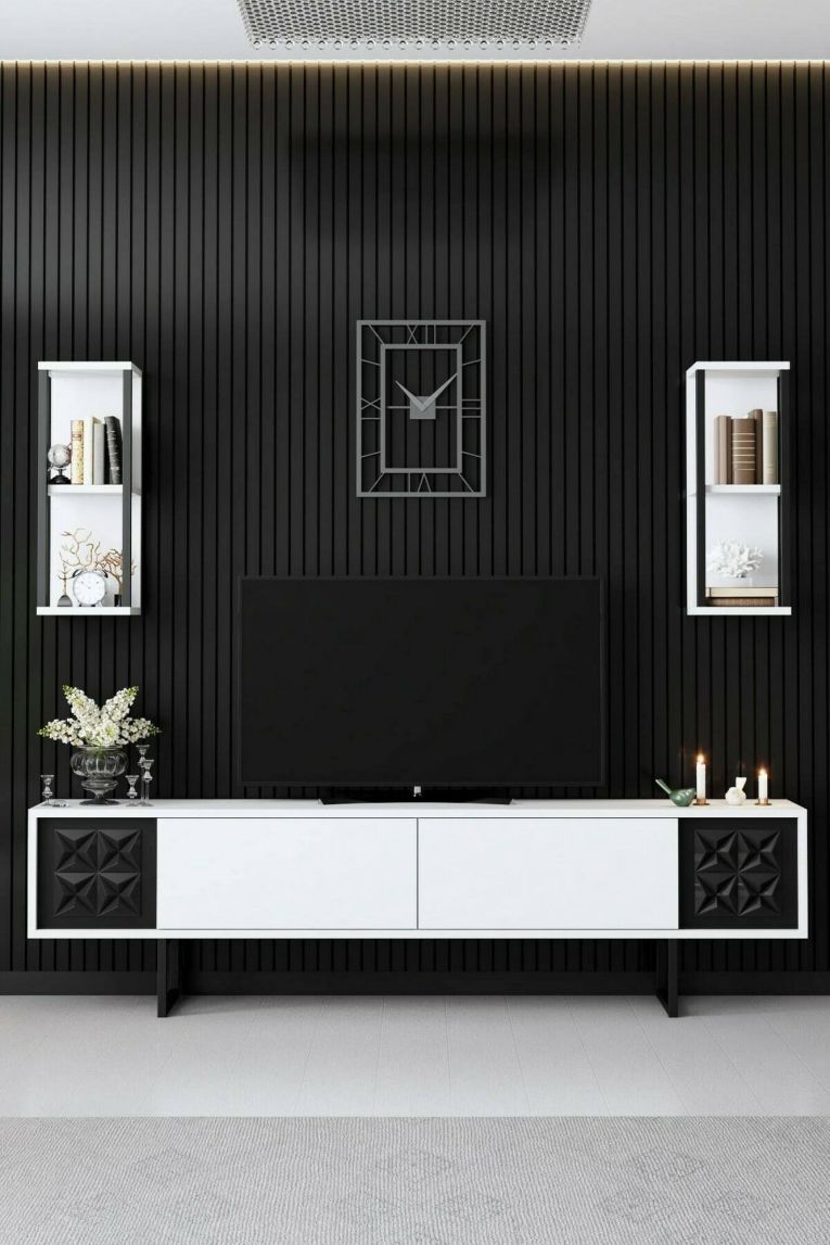 Porta TV bianco e nero 180x30x48h cm modulabile - Axa
