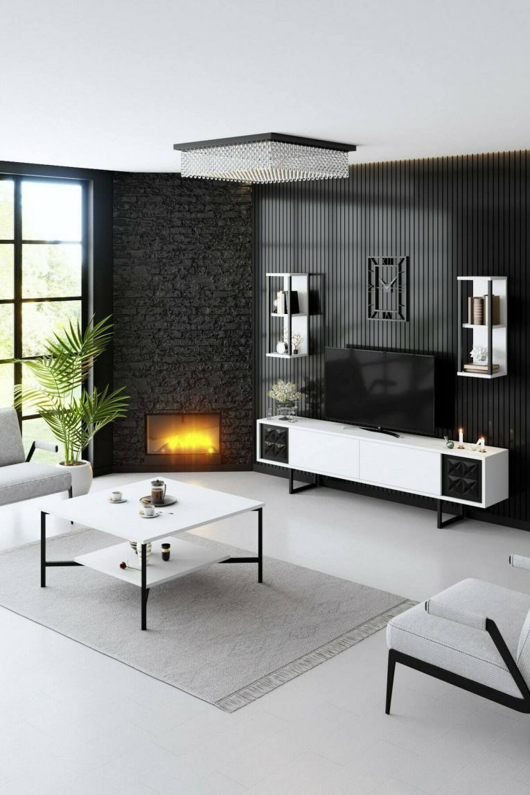 Porta TV bianco e nero 180x30x48h cm modulabile - Axa