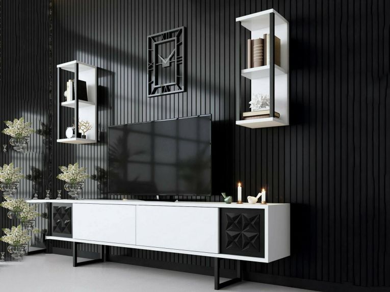 Porta TV bianco e nero 180x30x48h cm modulabile - Axa