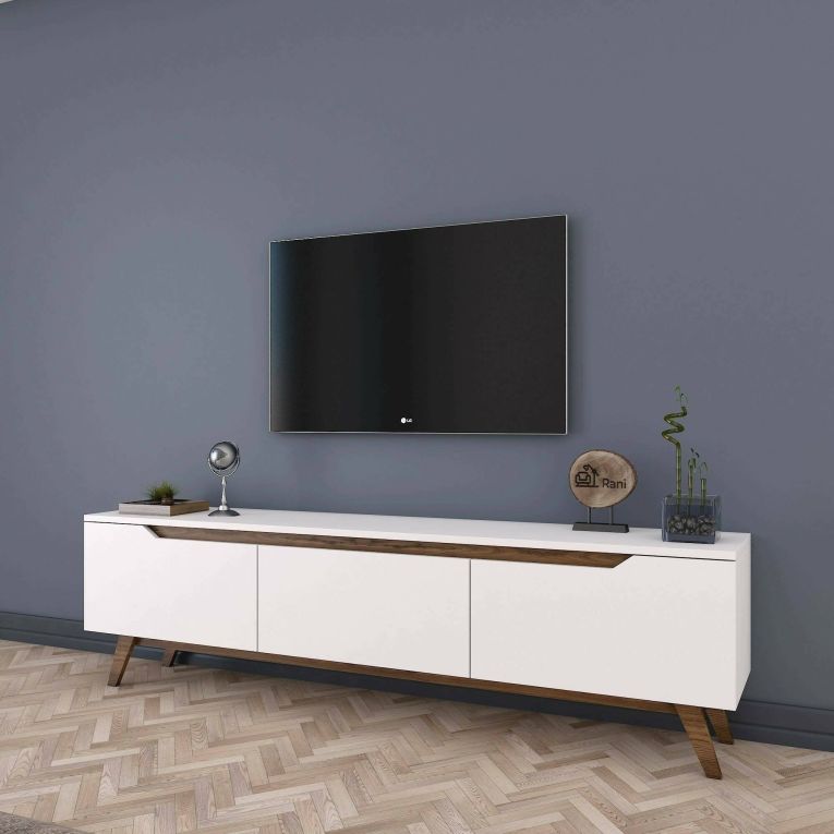 Porta TV bianco e noce 180x35x48h cm 3 ante - Apatite