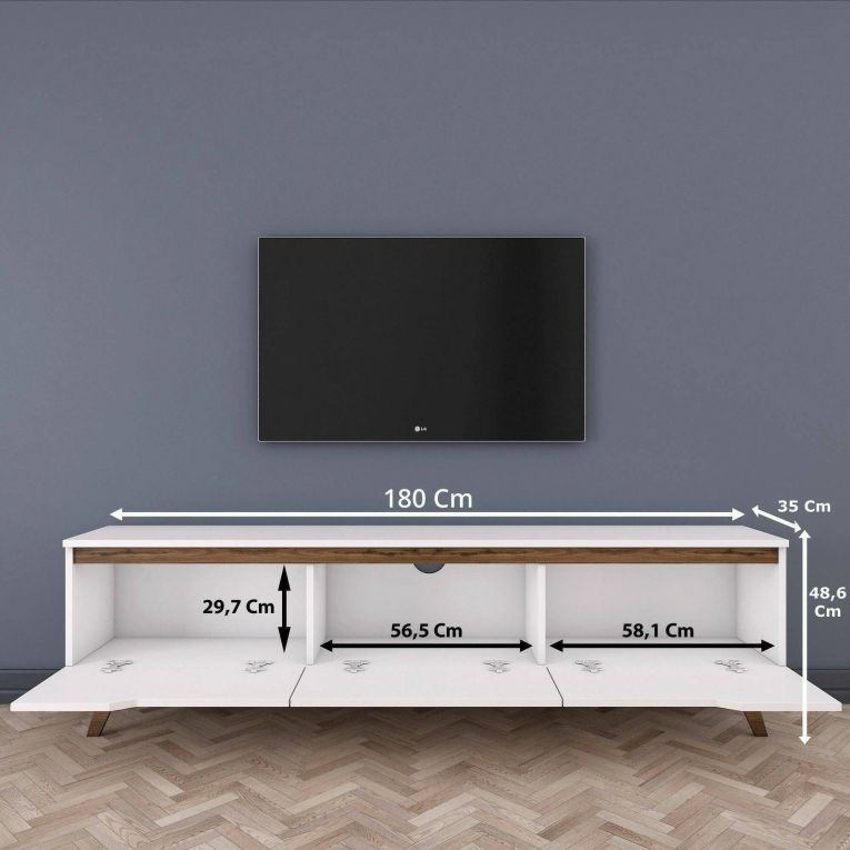 Porta TV bianco e noce 180x35x48h cm 3 ante - Apatite