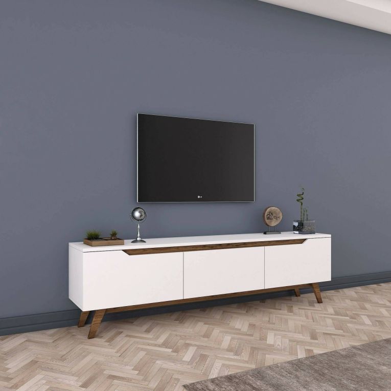 Porta TV bianco e noce 180x35x48h cm 3 ante - Apatite