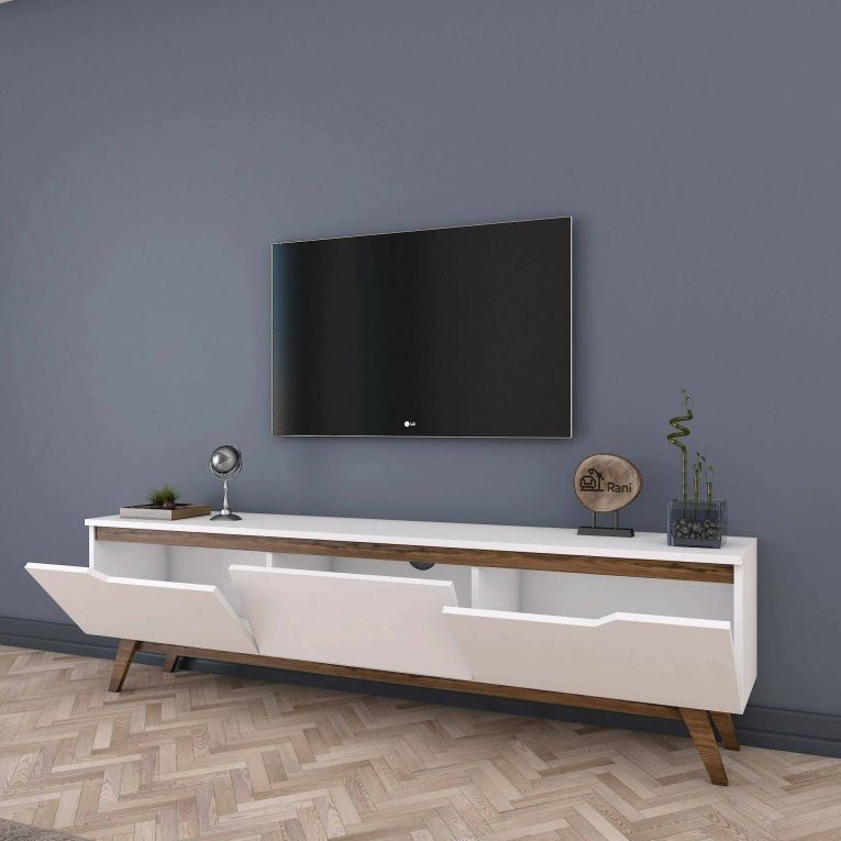 Porta TV bianco e noce 180x35x48h cm 3 ante - Apatite
