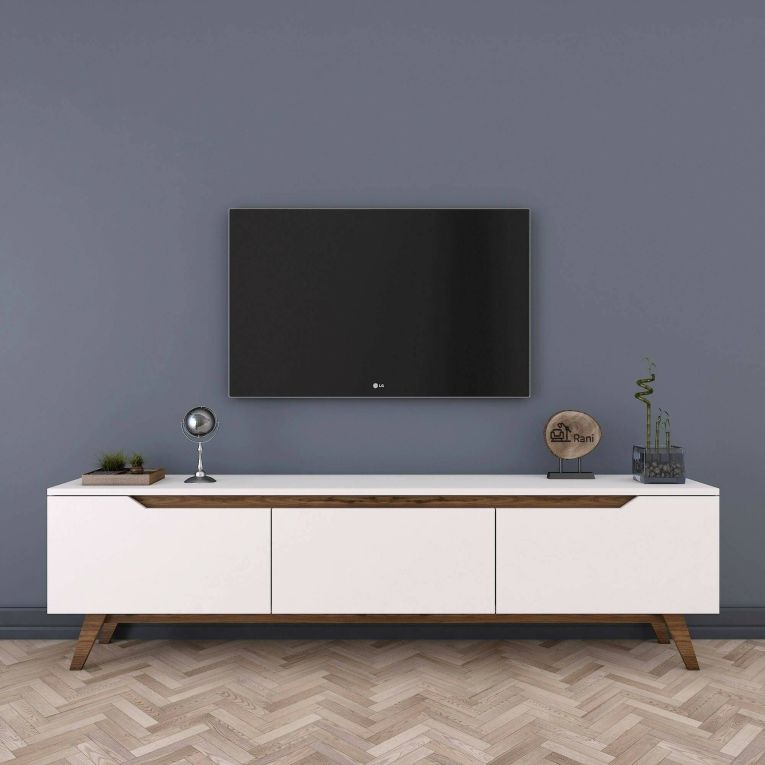 Porta TV bianco e noce 180x35x48h cm 3 ante - Apatite