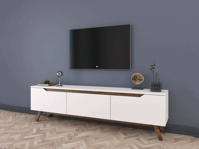 Porta TV bianco e noce 180x35x48h cm 3 ante - Apatite