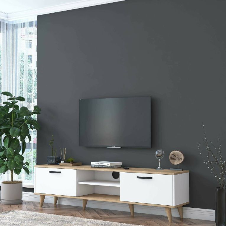 Porta TV bianco e noce 180x35x48h cm modulabile - Messalina