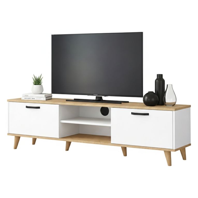 Porta TV bianco e noce 180x35x48h cm modulabile - Messalina