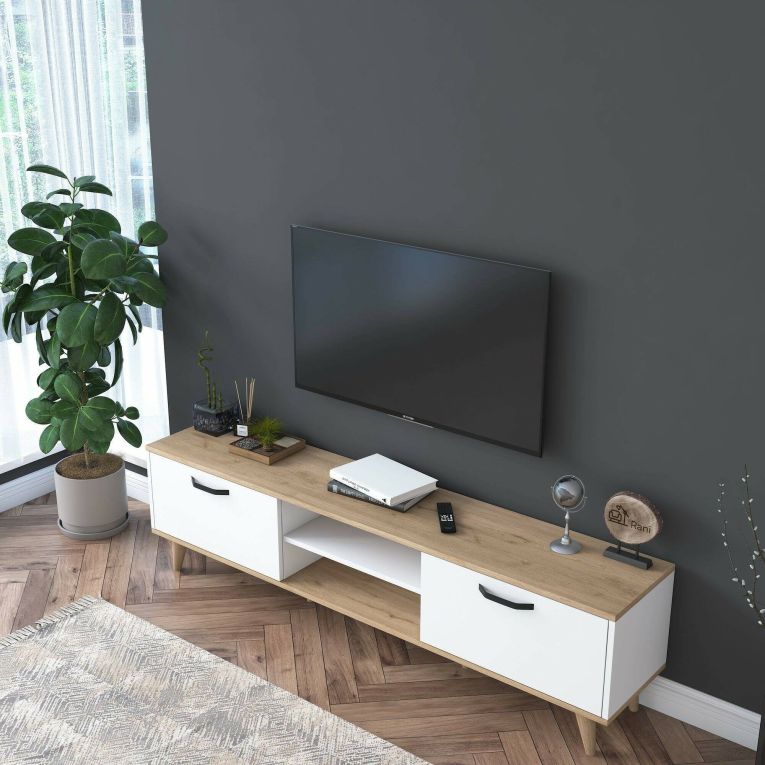 Porta TV bianco e noce 180x35x48h cm modulabile - Messalina
