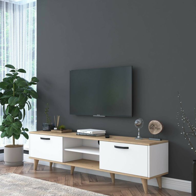 Porta TV bianco e noce 180x35x48h cm modulabile - Messalina