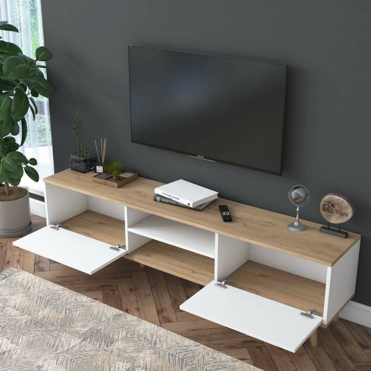 Porta TV bianco e noce 180x35x48h cm modulabile - Messalina