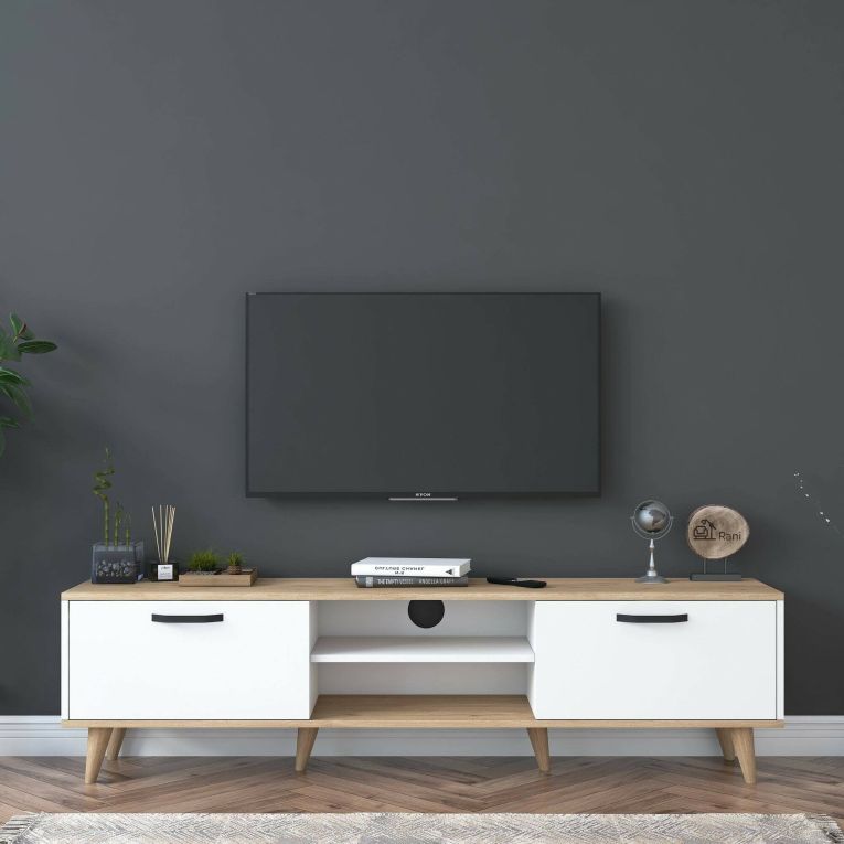 Porta TV bianco e noce 180x35x48h cm modulabile - Messalina