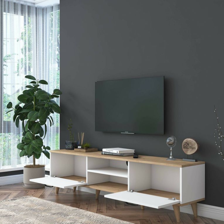 Porta TV bianco e noce 180x35x48h cm modulabile - Messalina