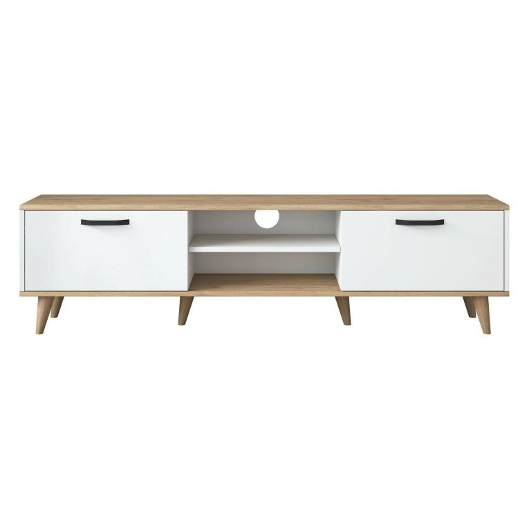 Porta TV bianco e noce 180x35x48h cm modulabile - Messalina