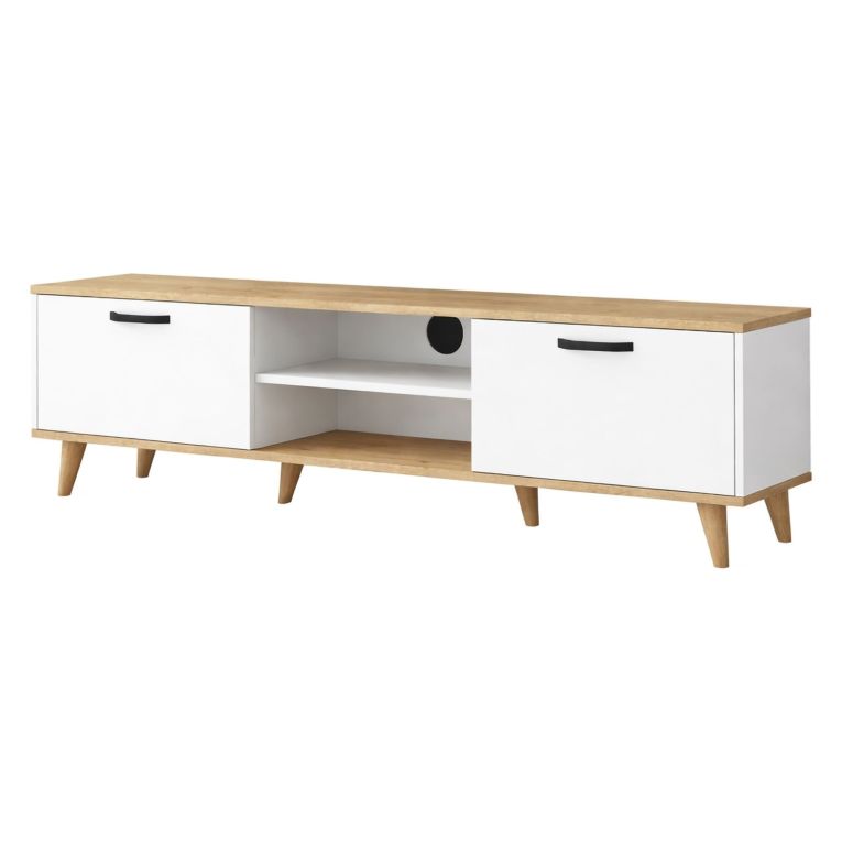 Porta TV bianco e noce 180x35x48h cm modulabile - Messalina