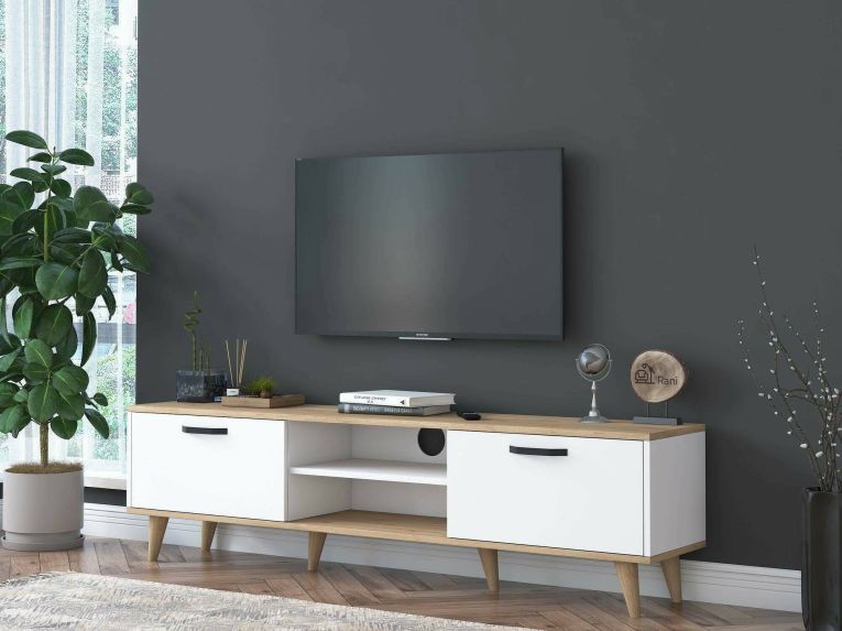 Porta TV bianco e noce 180x35x48h cm modulabile - Messalina