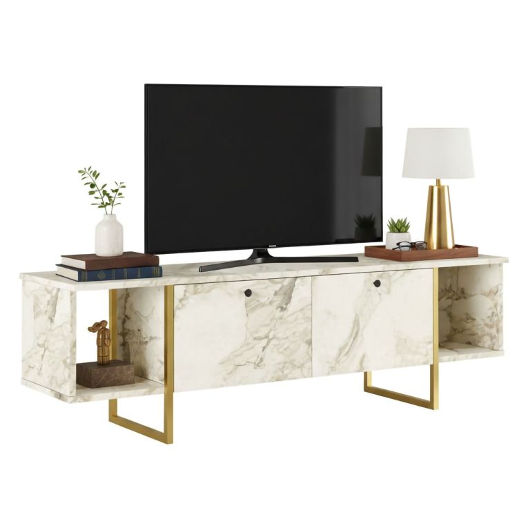 Porta TV bianco e oro 160x40x47h cm 2 ante - Adalberta