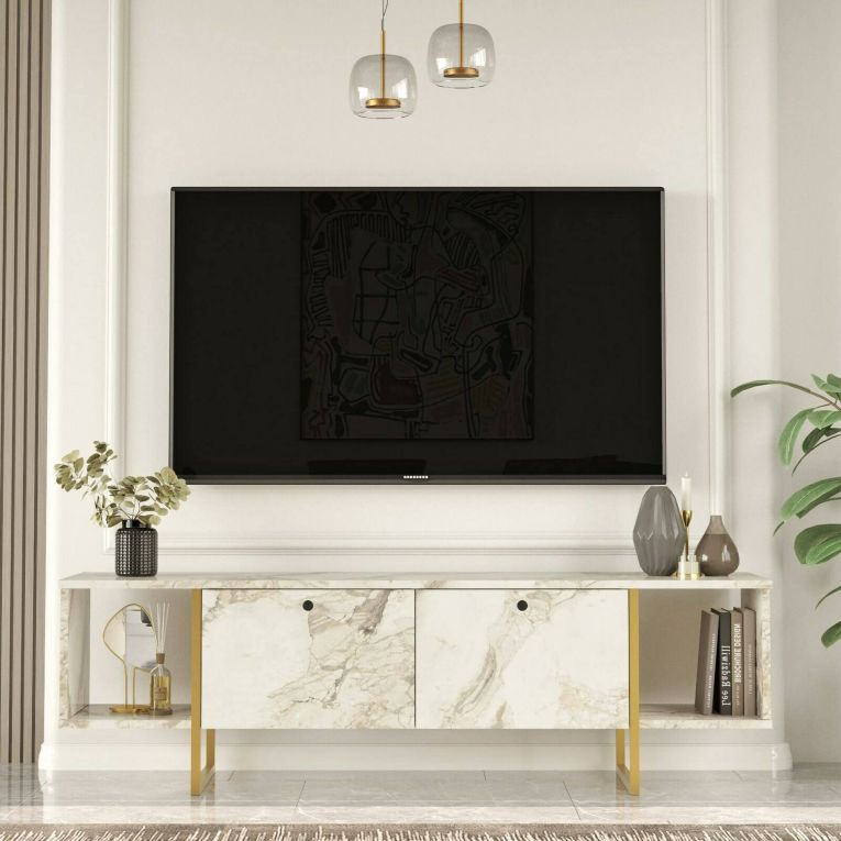 Porta TV bianco e oro 160x40x47h cm 2 ante - Adalberta