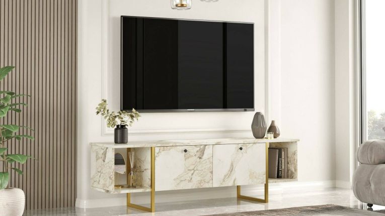 Porta TV bianco e oro 160x40x47h cm 2 ante - Adalberta
